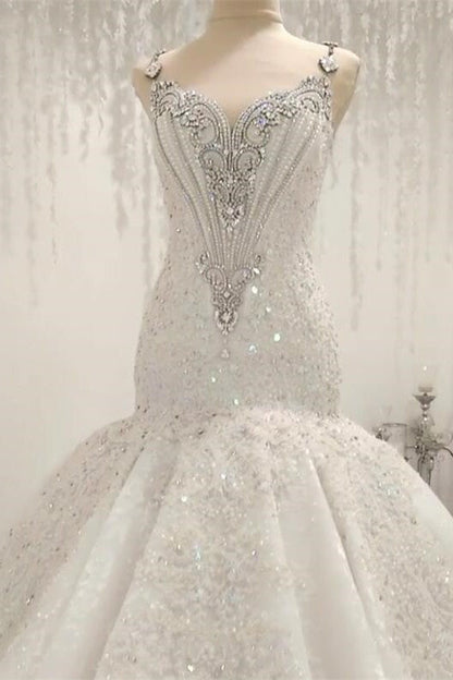 Cap Sleeves Sparkle Diamond Fit and Flare Wedding Dresses Online