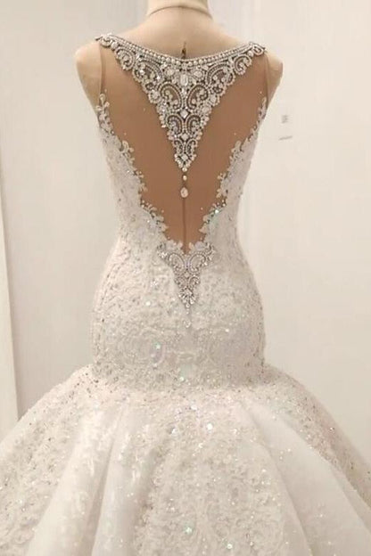 Cap Sleeves Sparkle Diamond Fit and Flare Wedding Dresses Online