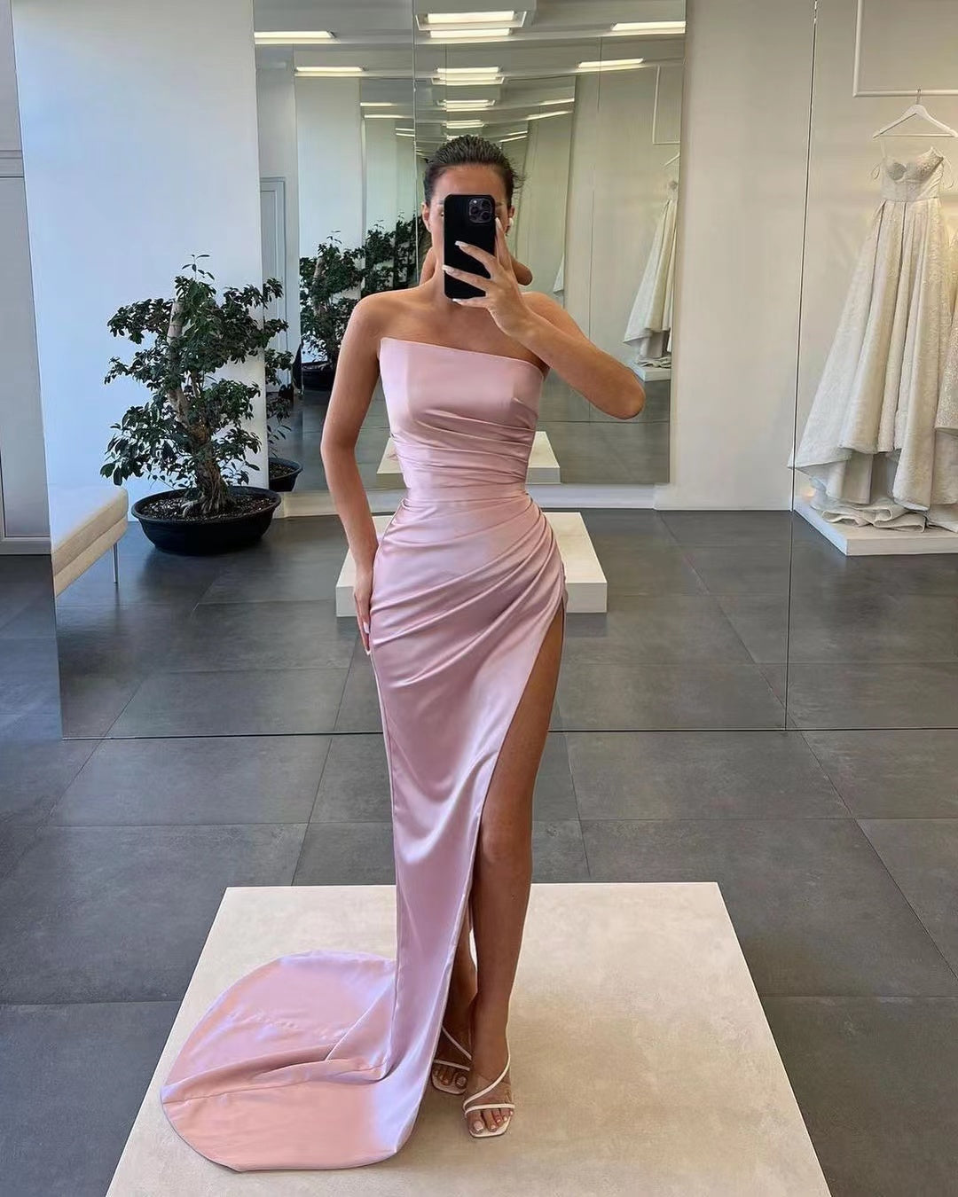 Gorgeous Sleeveless Satin Long Mermaid Prom Dress with Split ST0001