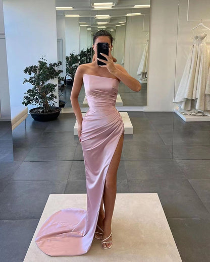 Gorgeous Sleeveless Satin Long Mermaid Prom Dress with Split ST0001