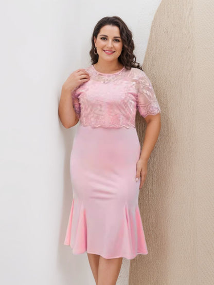 Trumpet/Mermaid Scoop Half Sleeves Tea-Length Plus Size Mother of the Bride Dresses with Appliques