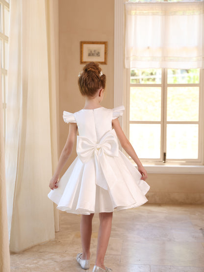 Ball-Gown Satin Scoop Sleeveless Knee-Length Ruched Flower Girl Dresses