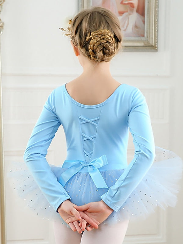 Kids' Dancewear Dress Splicing Long Sleeve Girls' Performance Cotton Blend Tulle