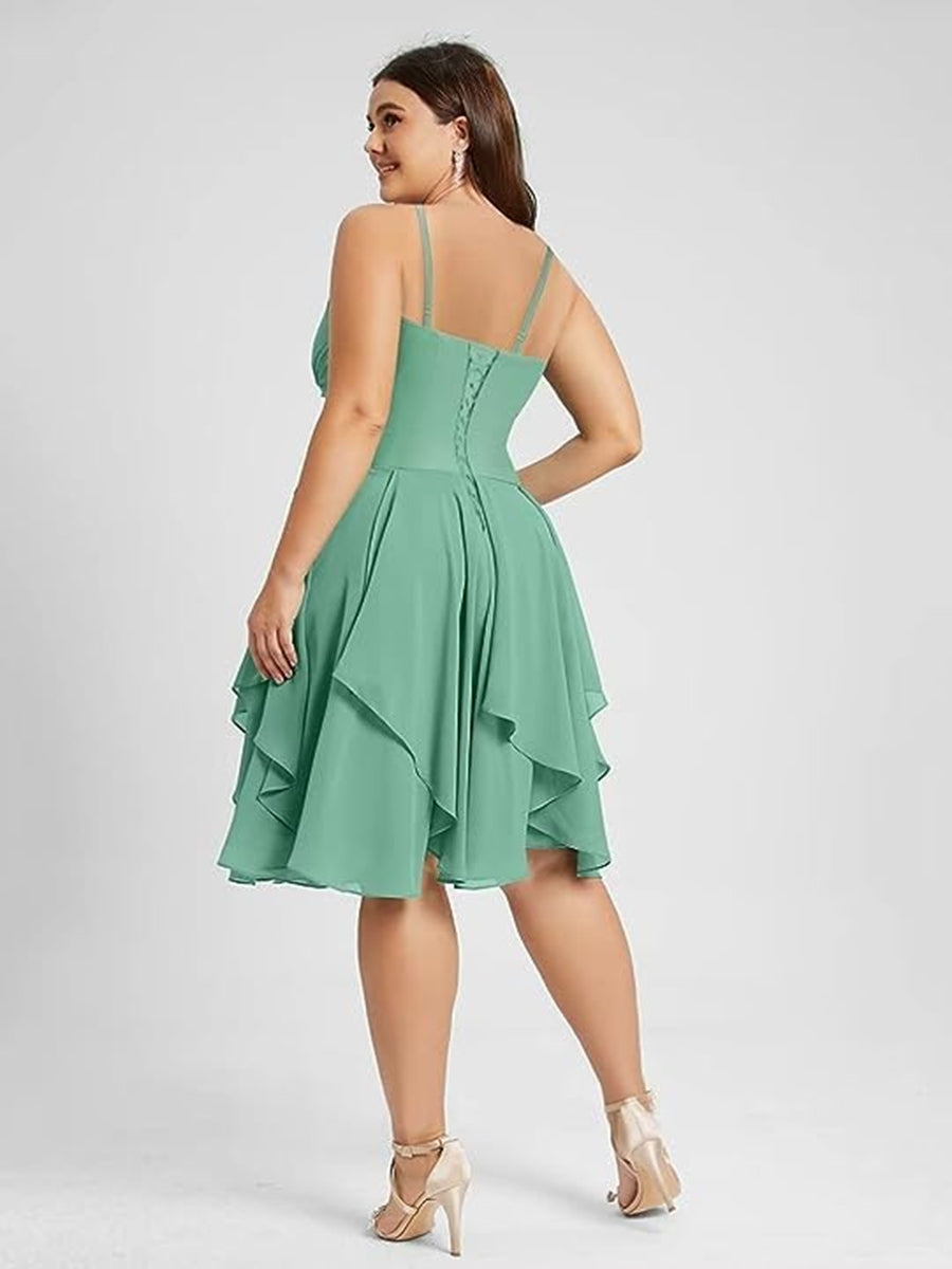 A Line/Princess Halter  Sleeveless Short/Mini  Bridesmaid Dresses Chiffon Ruffle Pleated Pockets