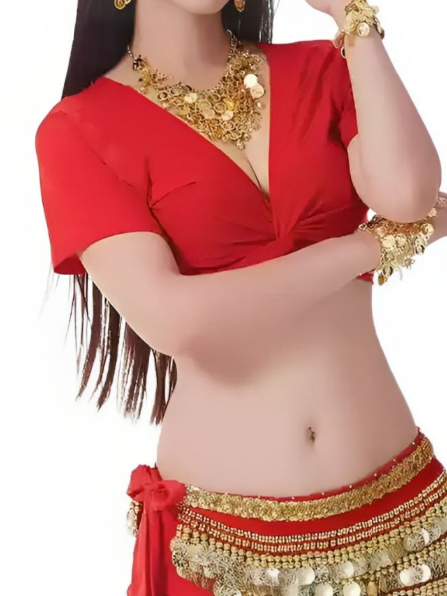 Belly Dance Short Sleeves Vest Ruched Performance Costume with Wrap