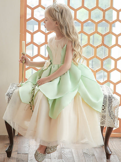 Ball Gown Scoop Neck Sleeveless Flower Girl Dress with Ruffles & Flower Belt