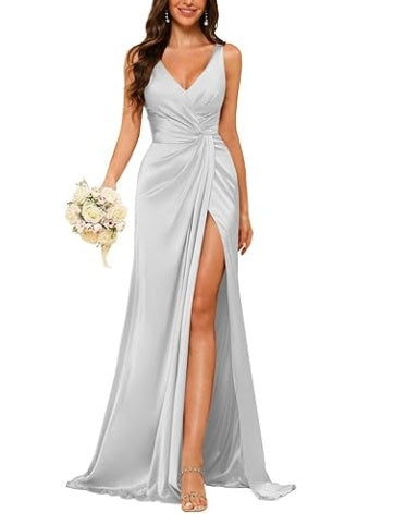 Sheath V-Neck Sleeveless Floor-Length Bridesmaid Dress with Ruched