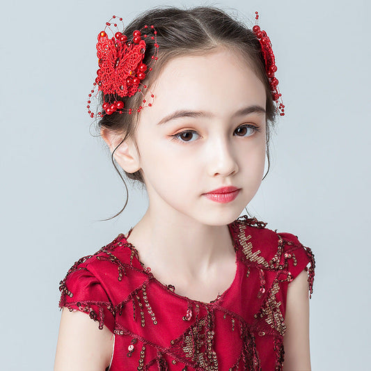 Cute Children's Fabric Lace Butterfly Pearl Headpiece