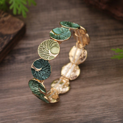 Delicated Enamel Round Artistic Floral Stretch Bracelet