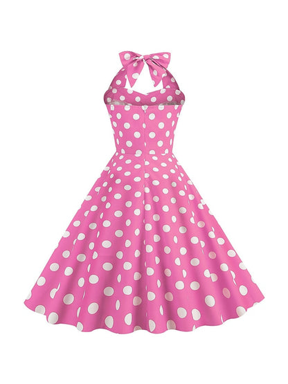 A-Line/Princess Halter Sleeveless Tea-Length Vintage Dress With Bowknot