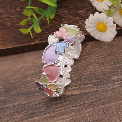 High-End Enamel Geometrical Cutout Heart Alloy Stretch Bracelet