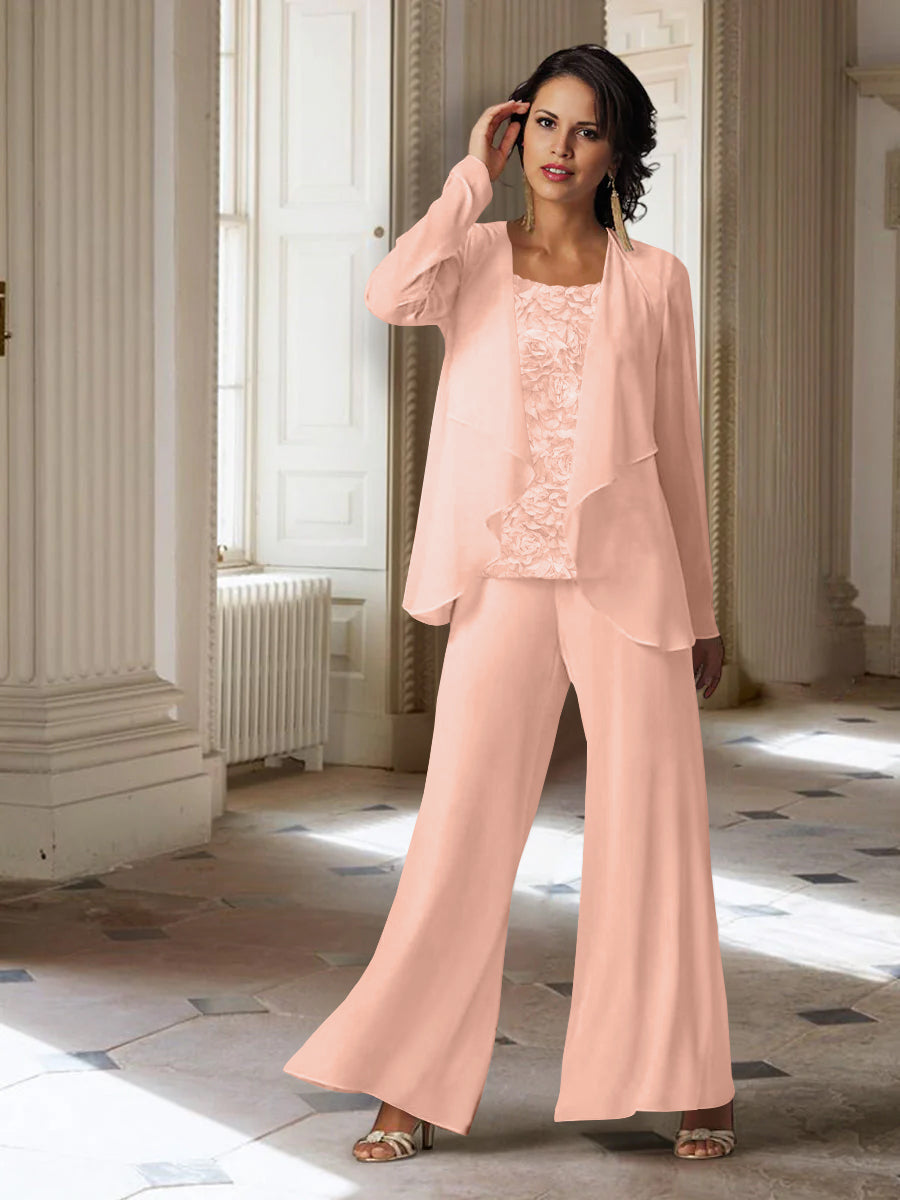 Chiffon Long Sleeves Mother of the Bride Pantsuits with Jacket