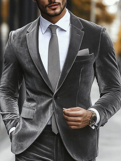 Gray Men's Velvet Single Breasted One-Button Wedding Casual Suits