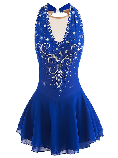 Figure Skating Dress Women's Girls' Ice Dancewear Patchwork Mesh Spandex Elastane High Elasticity Skating Dress