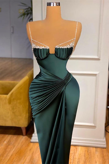 Dark Green Spaghetti-Straps Mermaid Prom Dress PD0534