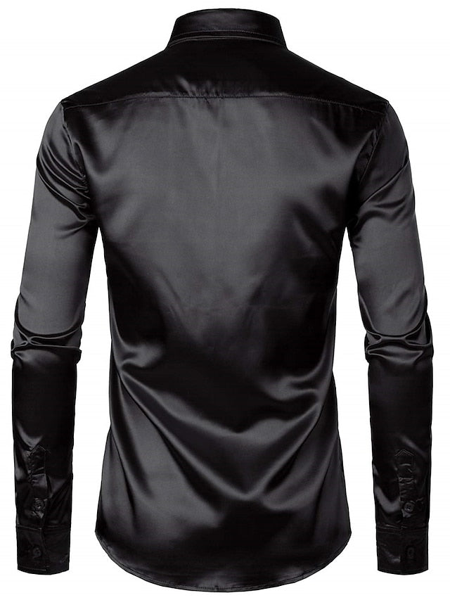 Men's Casual Polyester Long Sleeves Solid Color Shirt