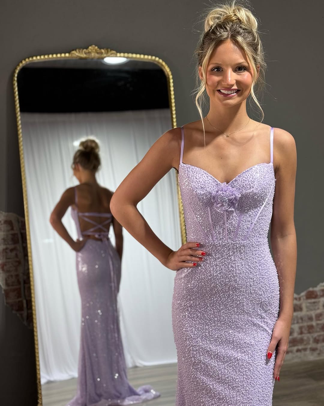 Lilac Beaded Spaghetti-Straps Mermaid Prom Dress ZT0504