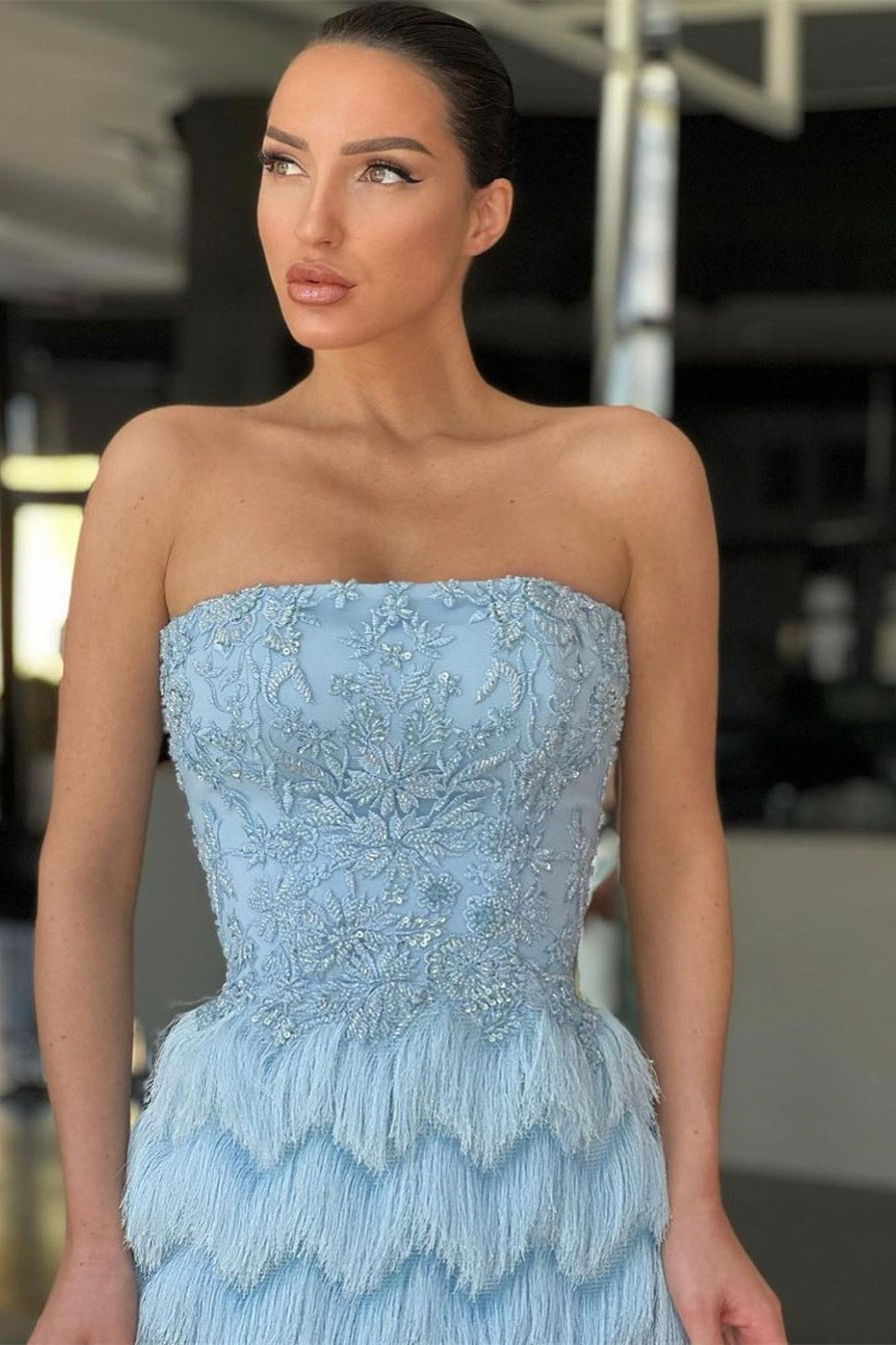 Edgynewlook Amazing Sky Blue Mermaid Prom Dress Sleeveless With Appliques