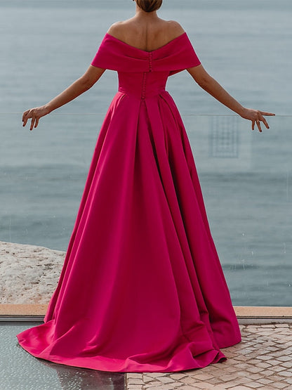 A-Line/Princess Off-the-shoulder Short Sleeves Floor Length Evening Dress