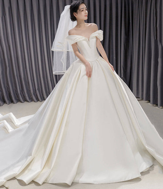 White satin long ball gown dress wedding dress  8805