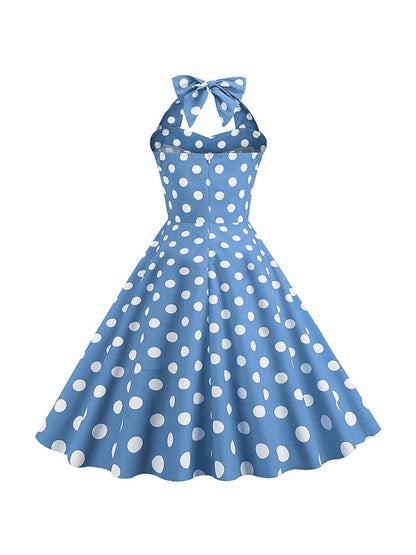 A-Line/Princess Halter Sleeveless Tea-Length Vintage Dress With Bowknot