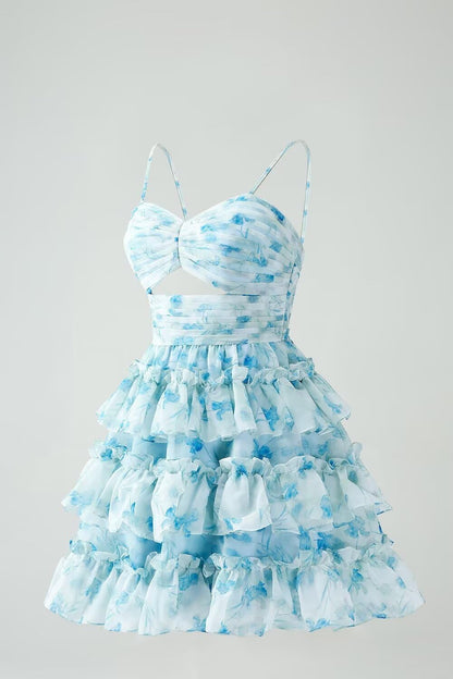 Ball Gown Spaghetti Straps sleeveless Short/Mini Homecoming Dress with Ruffles