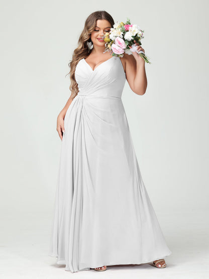 A-Line/Princess/Princess Spaghetti Straps Sleeveless Chiffon Plus Size Bridesmaid Dresses with Pockets & Split Side