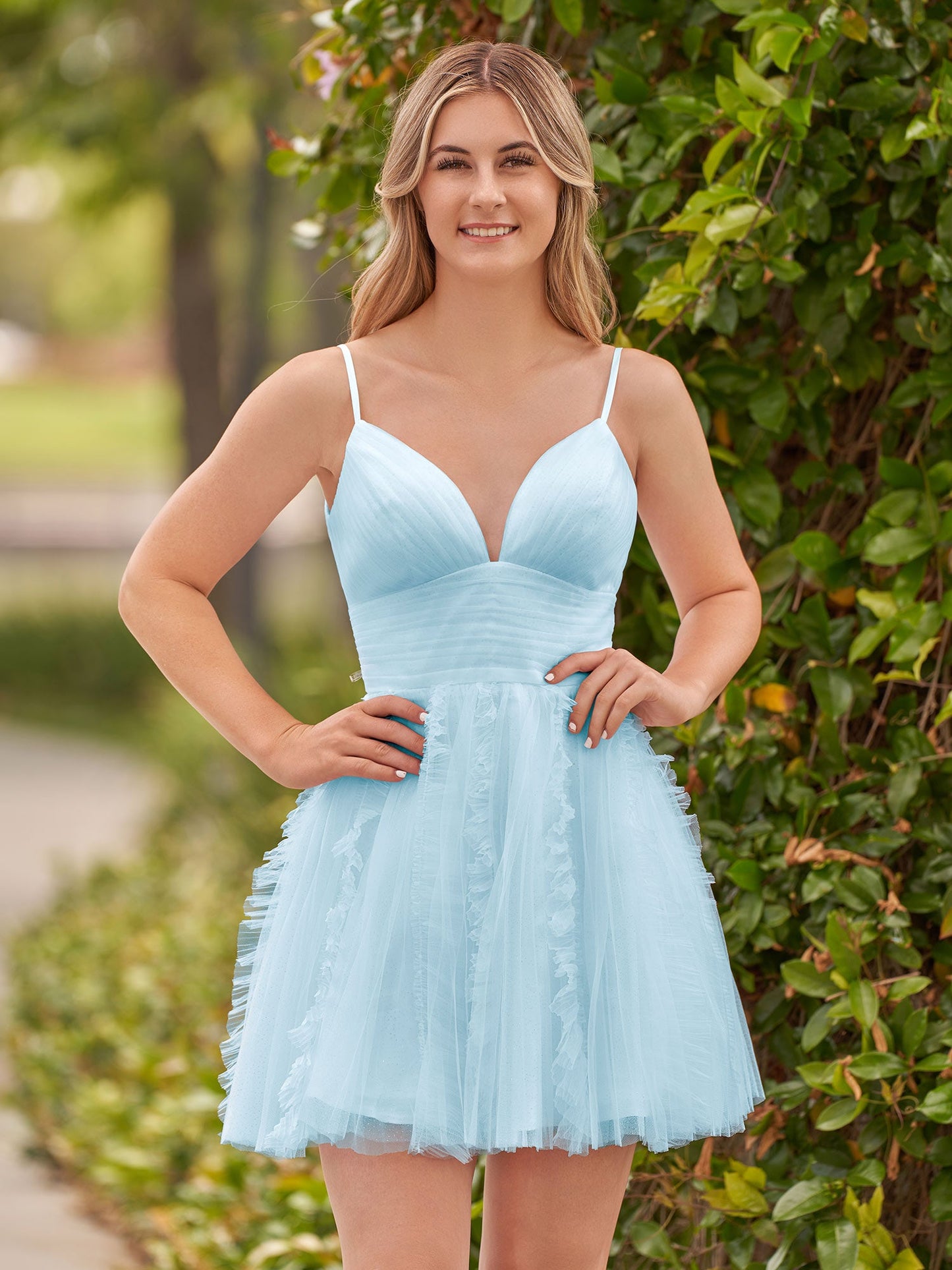 Celeste | A-Line Deep V Neck Ruched Short Homecoming Dress