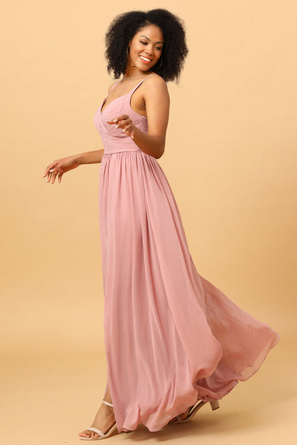 Beautiful A Line Blush Long Bridesmaid Dress with Split Front