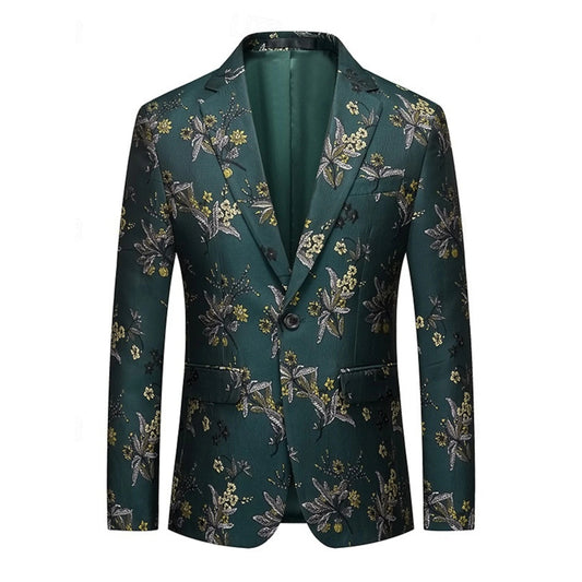 Men's Tailored Fit Single Breasted 2 Pieces Print Floral Blazer Wedding Suits