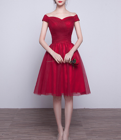 Cute red tulle V-neck short prom dress,homecoming dress  7681