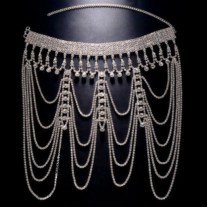 Multi-Layered Exaggerated Rhinestone Shoulder Chain Performance Accessory