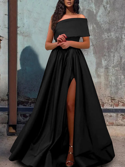 A-Line/Princess One-Shoulder Floor-length Prom Dresses