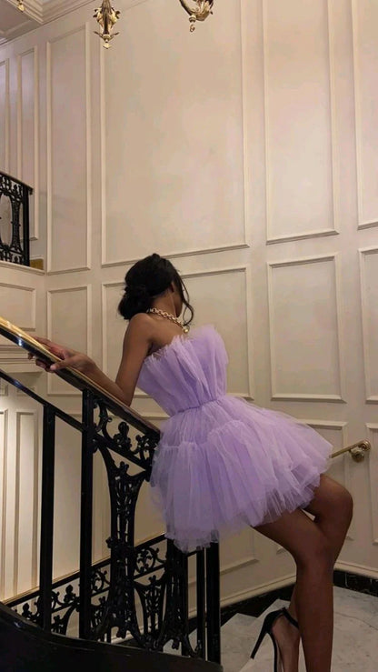 LTP0955,Cute lilac tulle short prom dresses mini homecoming dress sleeveless party dress