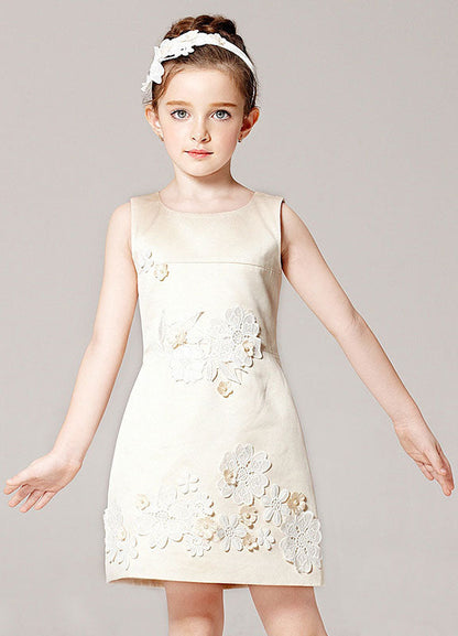 Champagne A-line Flower Applique Beaded Short flower girl dress With Jacket