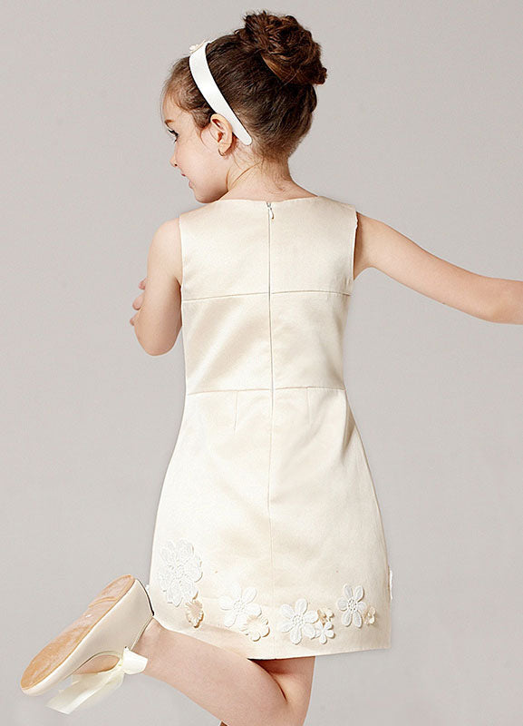 Champagne A-line Flower Applique Beaded Short flower girl dress With Jacket