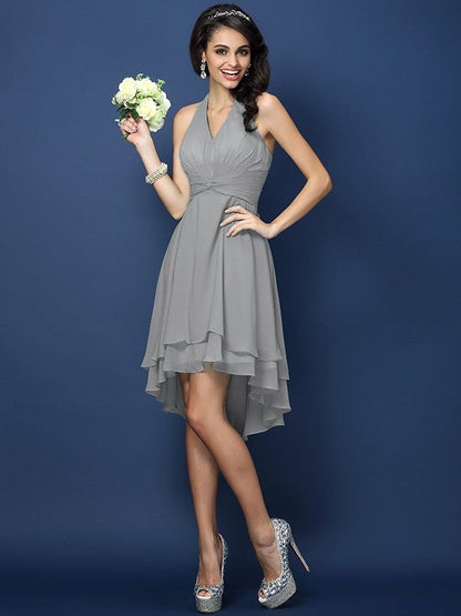 Charming Halter Pleats Sleeveless Short Chiffon Bridesmaid Dresses