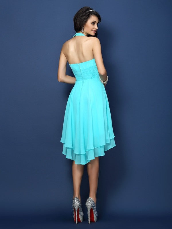 Charming Halter Pleats Sleeveless Short Chiffon Bridesmaid Dresses