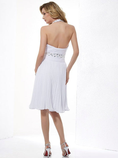 Charming Halter Sleeveless Beading Short Chiffon Bridesmaid Dresses