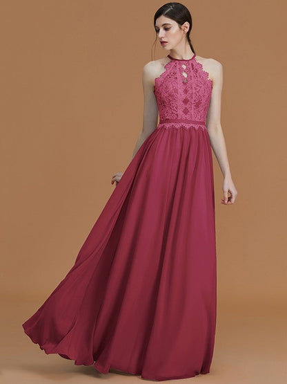 Charming Halter Sleeveless Lace Chiffon Bridesmaid Dresses