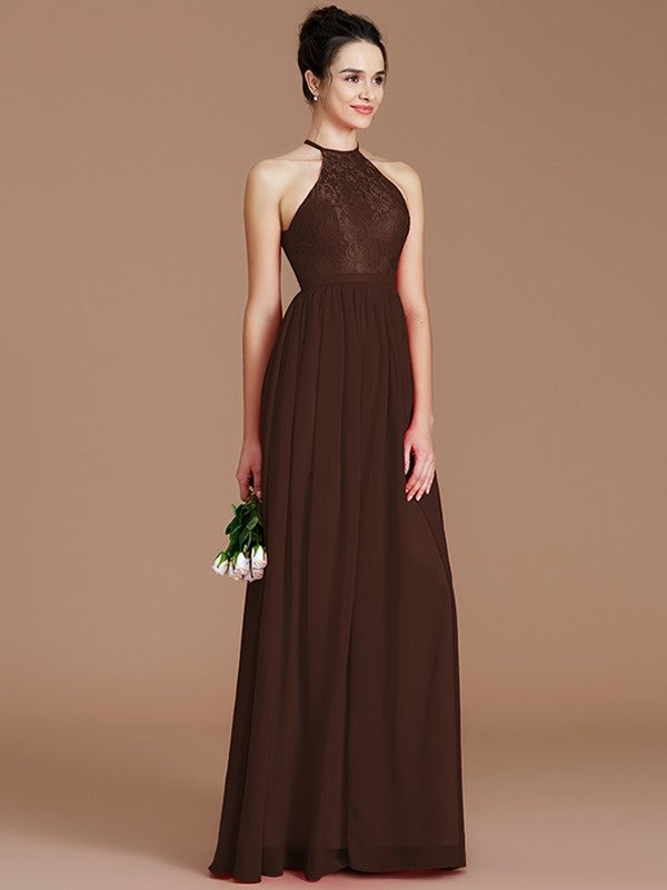 Charming Halter Sleeveless Lace Chiffon Bridesmaid Dresses