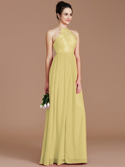 Charming Halter Sleeveless Lace Chiffon Bridesmaid Dresses