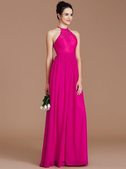 Charming Halter Sleeveless Lace Chiffon Bridesmaid Dresses