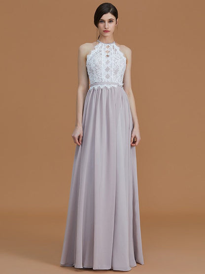 Charming Halter Sleeveless Lace Chiffon Bridesmaid Dresses