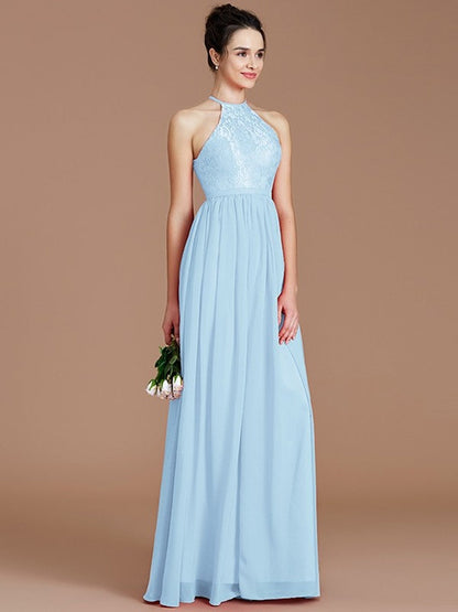 Charming Halter Sleeveless Lace Chiffon Bridesmaid Dresses