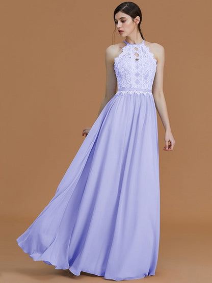 Charming Halter Sleeveless Lace Chiffon Bridesmaid Dresses