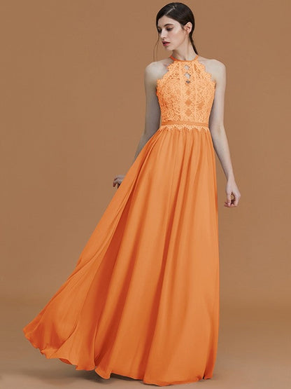 Charming Halter Sleeveless Lace Chiffon Bridesmaid Dresses