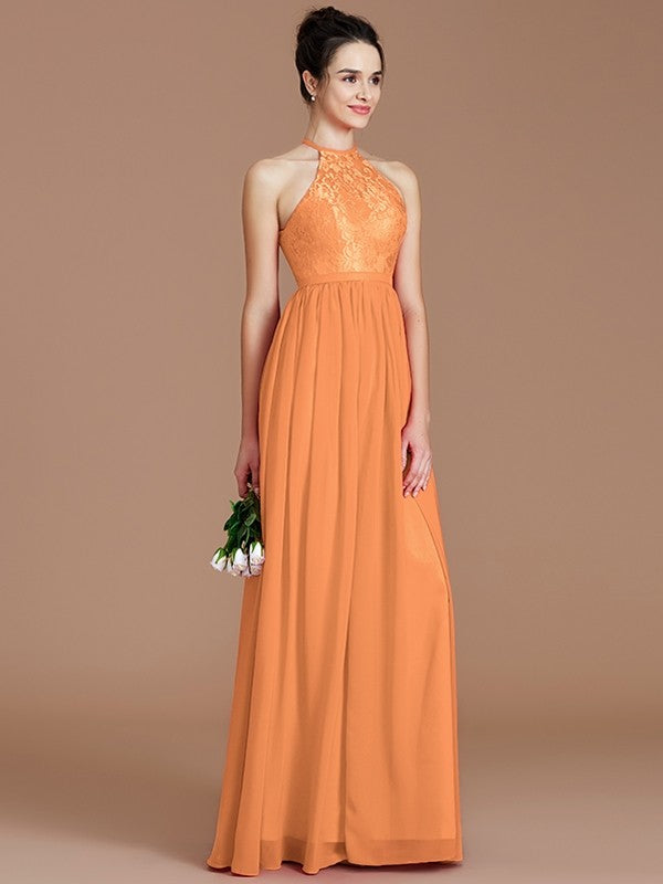 Charming Halter Sleeveless Lace Chiffon Bridesmaid Dresses