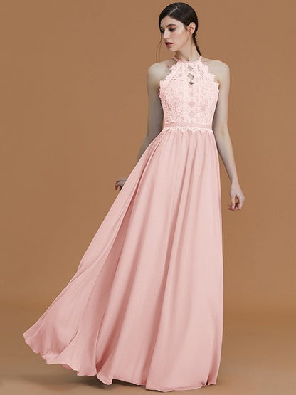 Charming Halter Sleeveless Lace Chiffon Bridesmaid Dresses