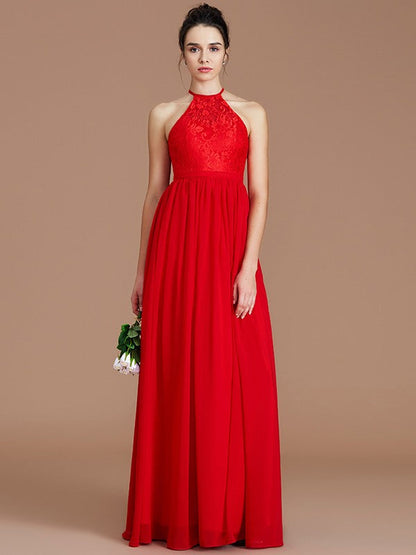 Charming Halter Sleeveless Lace Chiffon Bridesmaid Dresses